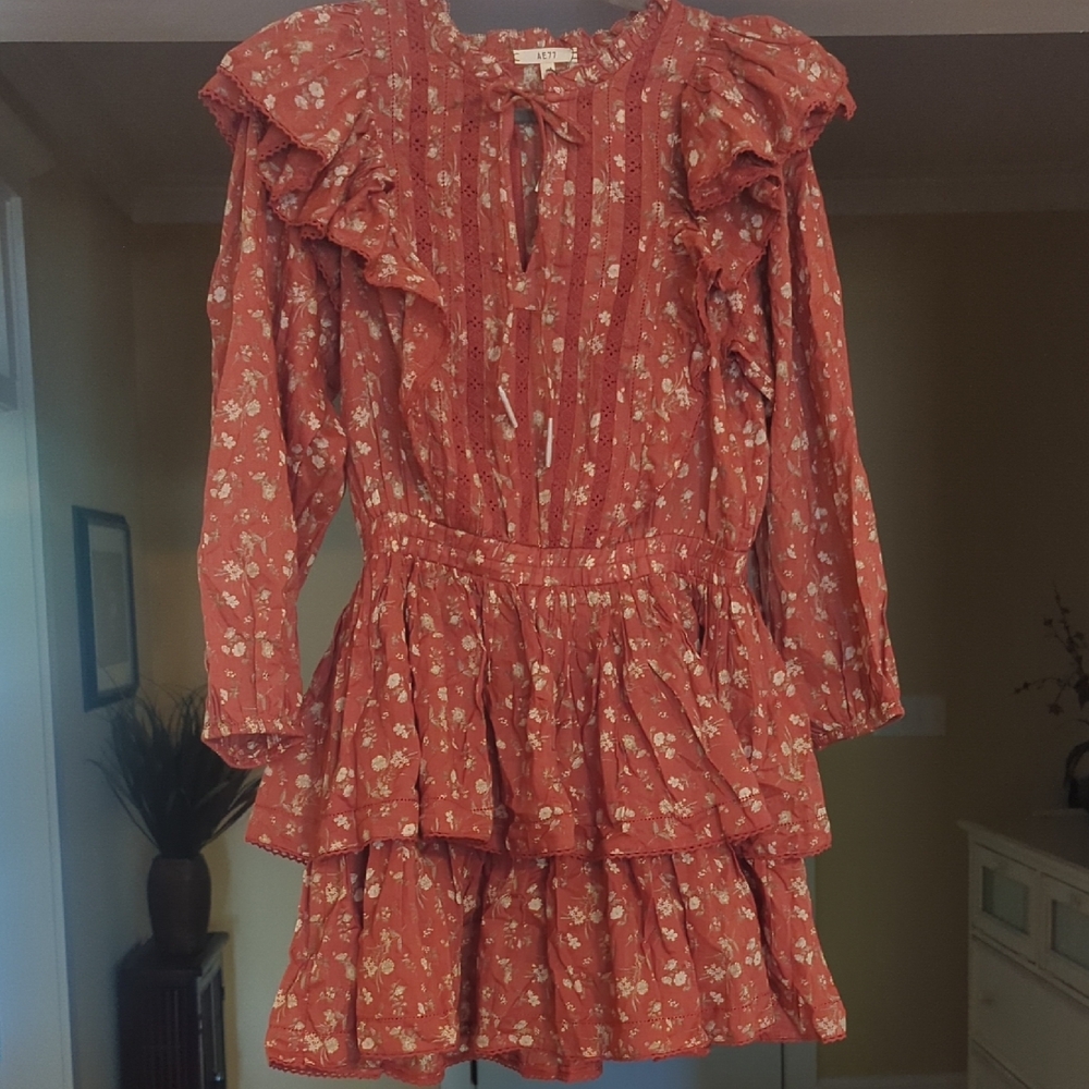 Rust Tiered Sundress with Puff Sleeves